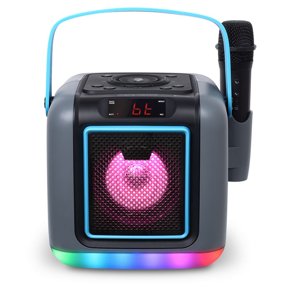 Singing Machine Cube Portable Bluetooth Karaoke System with 22 Voice Effects and LED Light Show