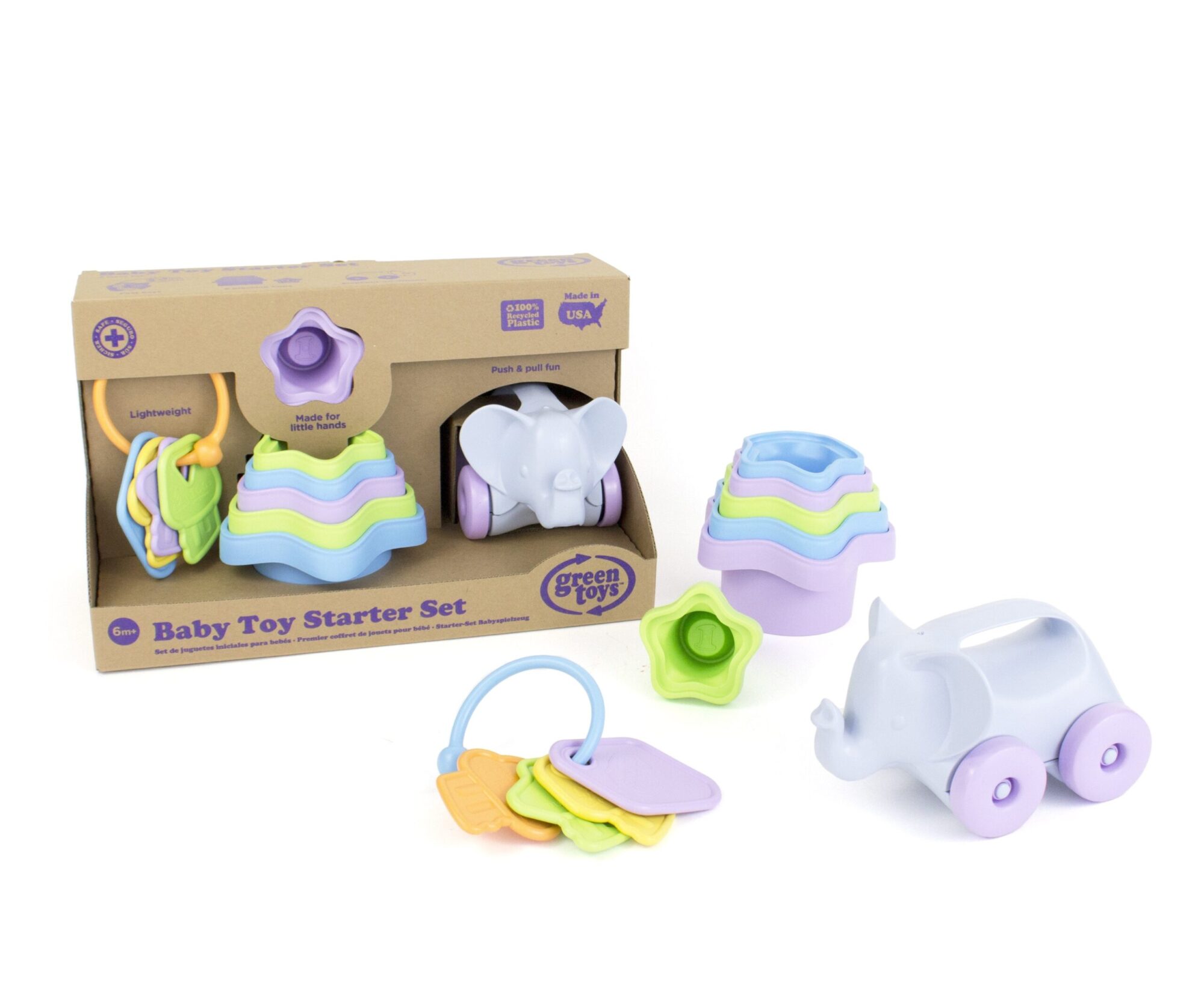 Green Toys Baby Toy Starter Set ?C Colorful Keys, Cups & Elephant