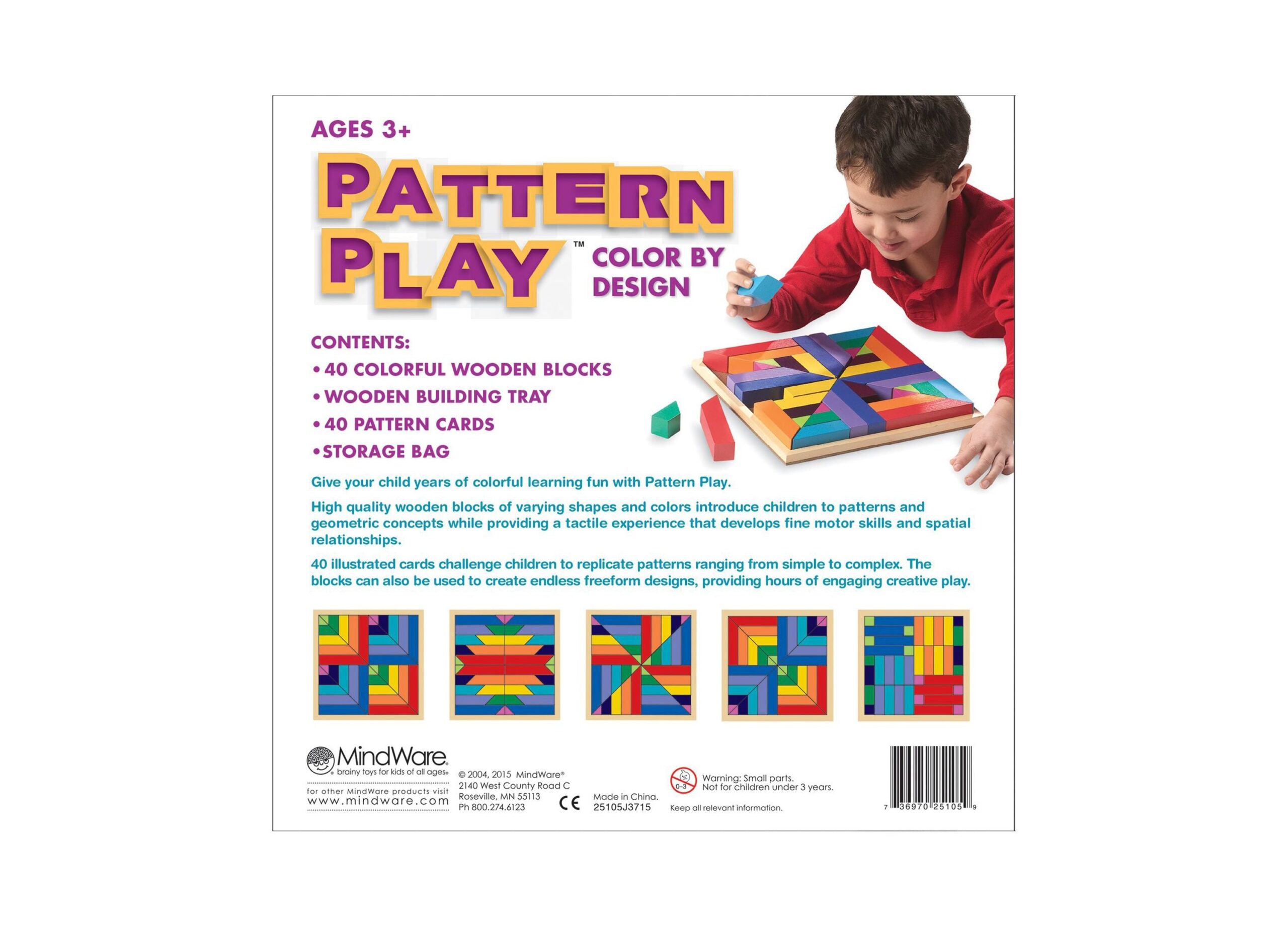 MindWare Pattern Play Colorful Wooden Blocks and Tray Set - Image 5