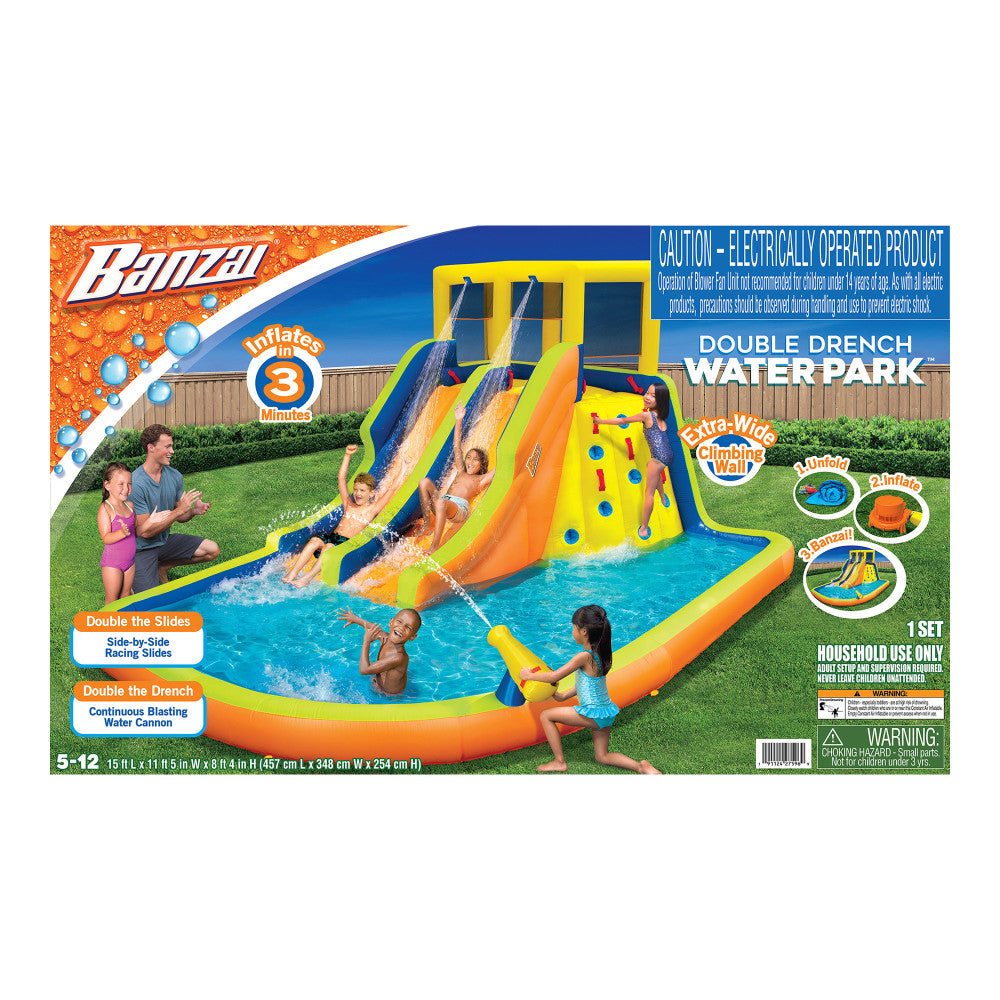 Banzai Double Drench Water Park, Inflatable Dual Slide Backyard Splash Toy - Image 2