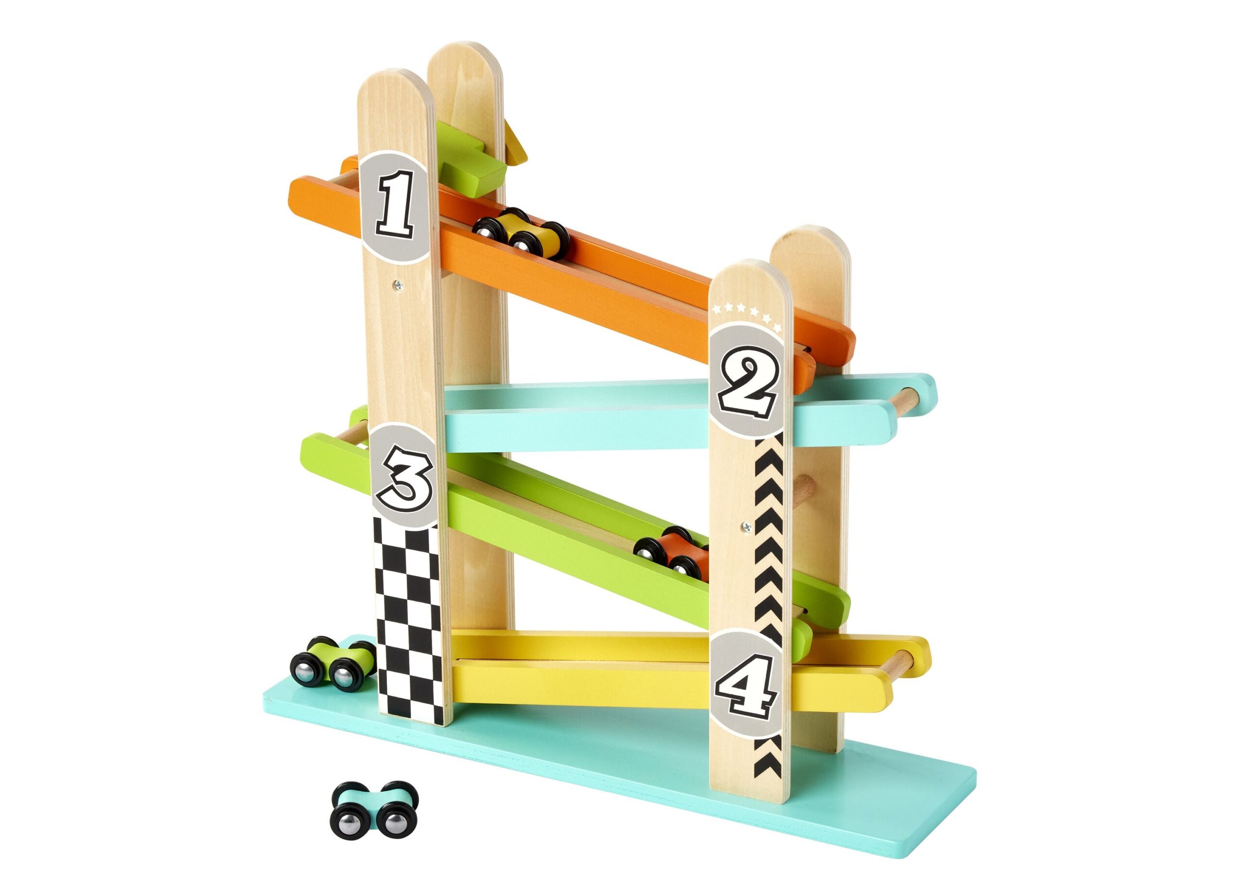 Imaginarium Wooden Drop and Go Ramp Racer Playset with 4 Racing Cars - Image 2