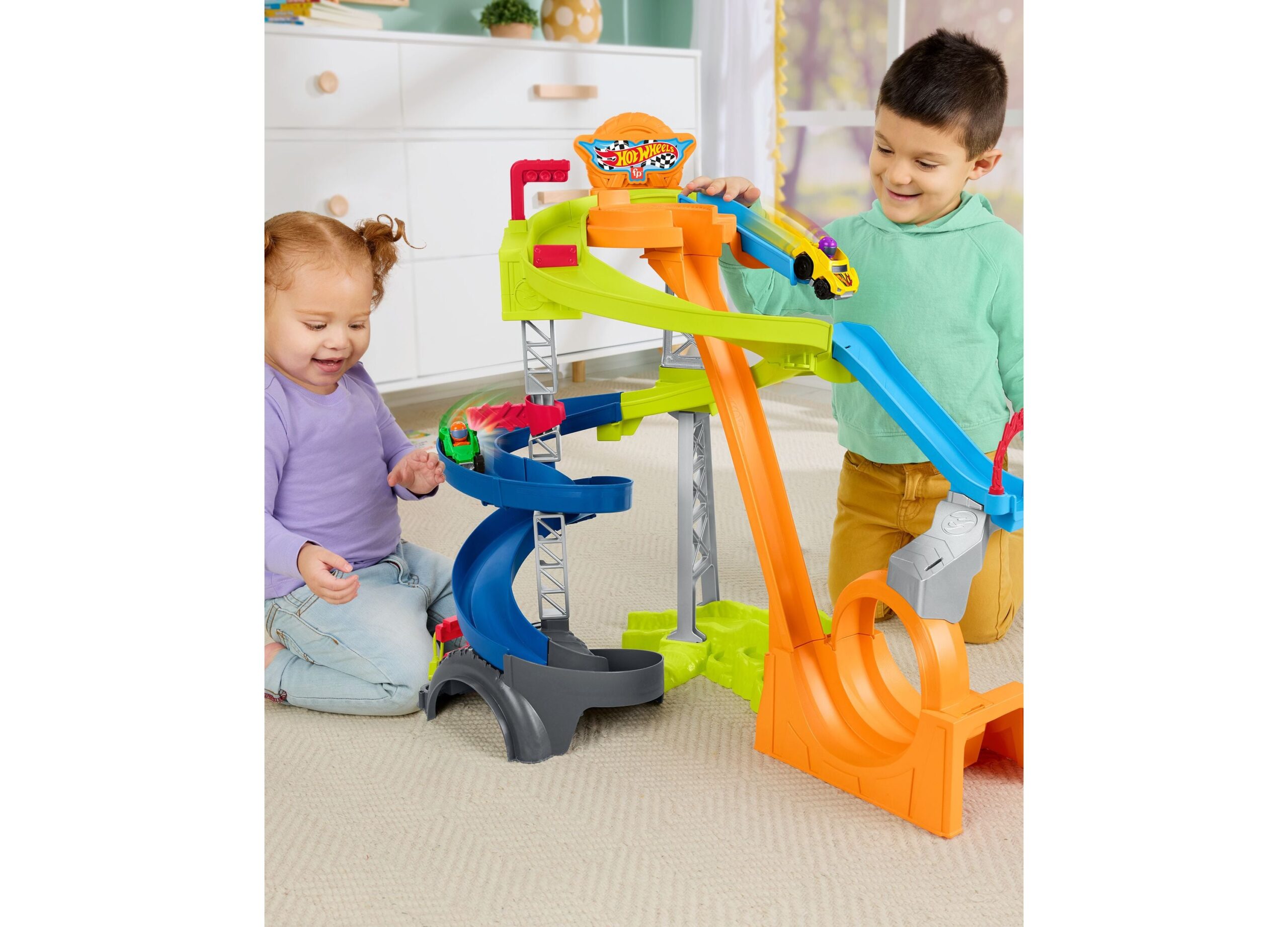 Little People Hot Wheels Spiral Stunt Speedway Toddler Race Track Playset - Image 5