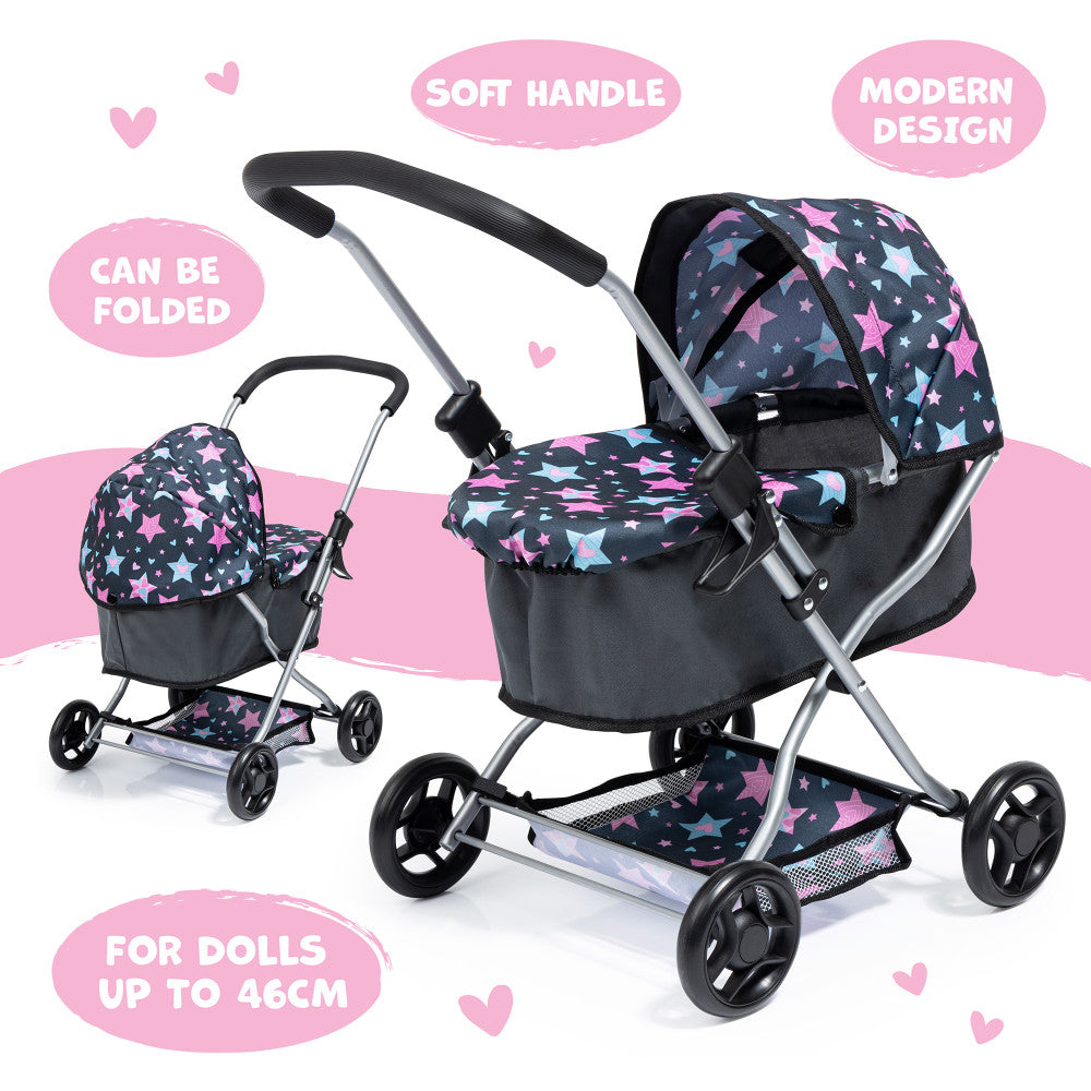 Bayer Design Starry Delight Doll Pram, Turquoise & Pink - Image 2