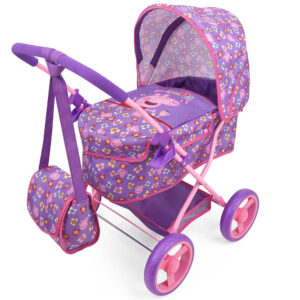 Peppa Pig Deluxe Doll Pram & Matching Bag - Floral Purple & Pink, Ages 3+