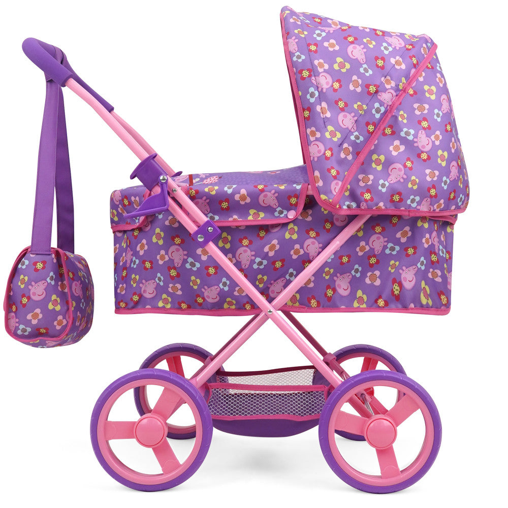 Peppa Pig Deluxe Doll Pram & Matching Bag - Floral Purple & Pink, Ages 3+ - Image 3