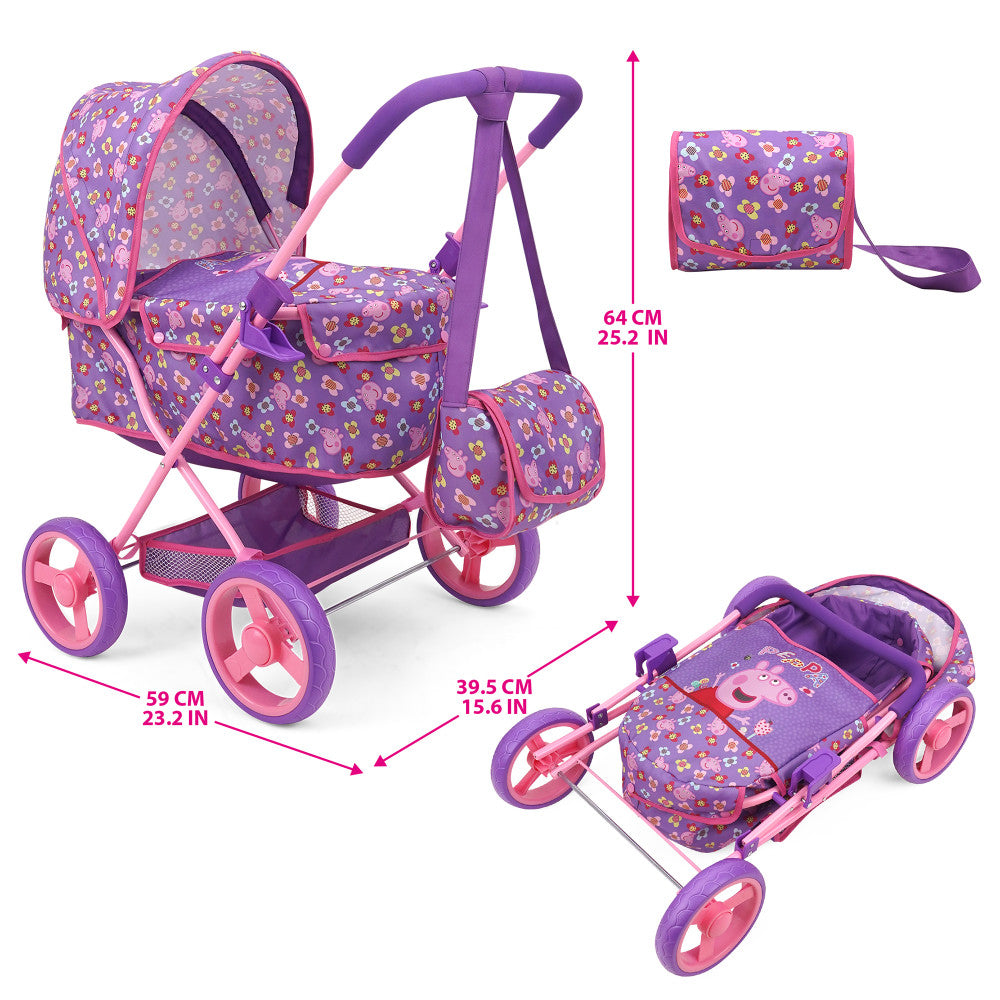Peppa Pig Deluxe Doll Pram & Matching Bag - Floral Purple & Pink, Ages 3+ - Image 4