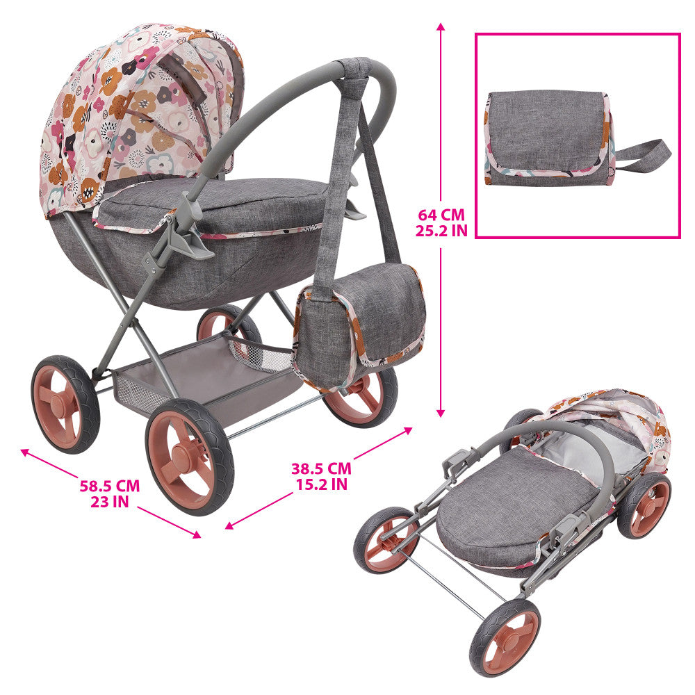 509 Crew Melange Flora Deluxe Doll Pram with Matching Shoulder Bag - Image 2