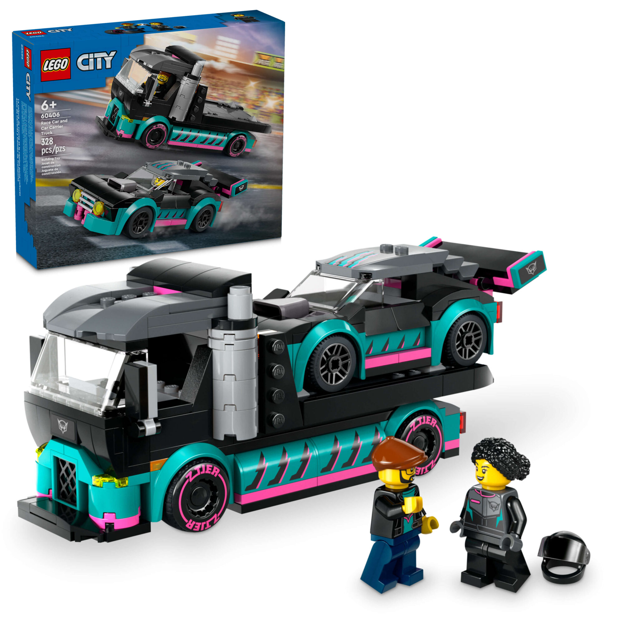 LEGO City 328-Piece Race Car and Car Carrier Truck Building Set 60406