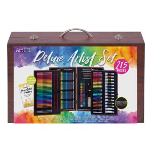 Art 101 Deluxe Wood Artist Set - 215 Piece Complete Art Studio