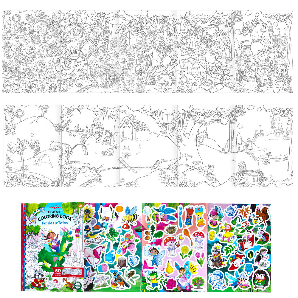 eeBoo Fairies & Tales Fold-Out Coloring Book with Stickers - Ages 3+ - Image 3