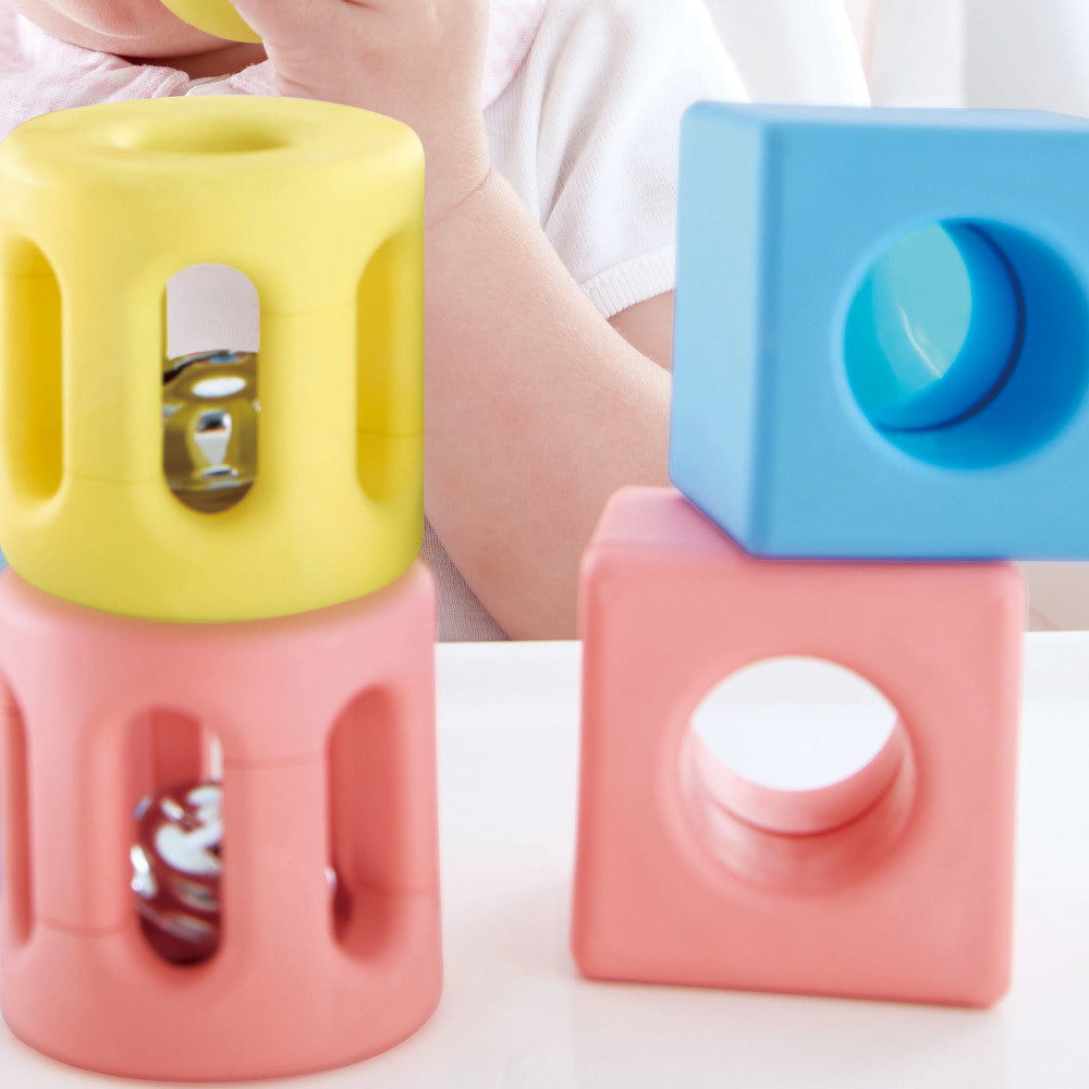 Hape Geometric Rattle Trio - 9 Piece Soft Touch Shape Set - Image 2