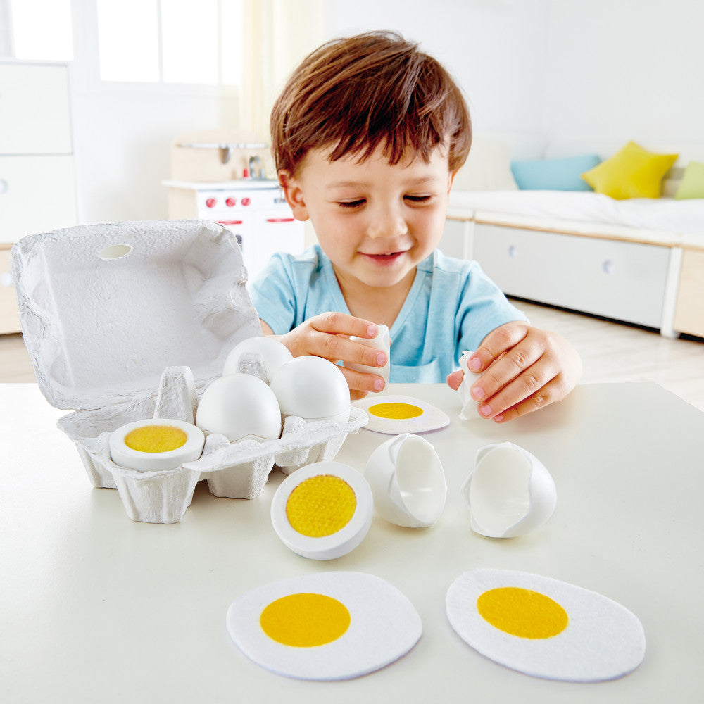 Hape Egg Carton Kitchen Playset - 6pc, Take Apart Egg Pieces - Image 4