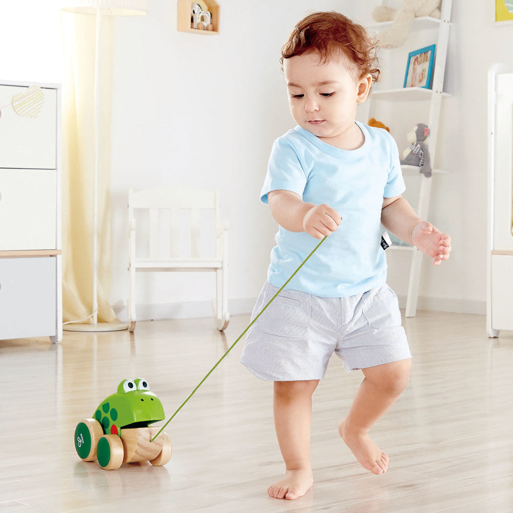 Hape Pull Along Frog ?C Vibrant Green Wooden Toy - Image 5