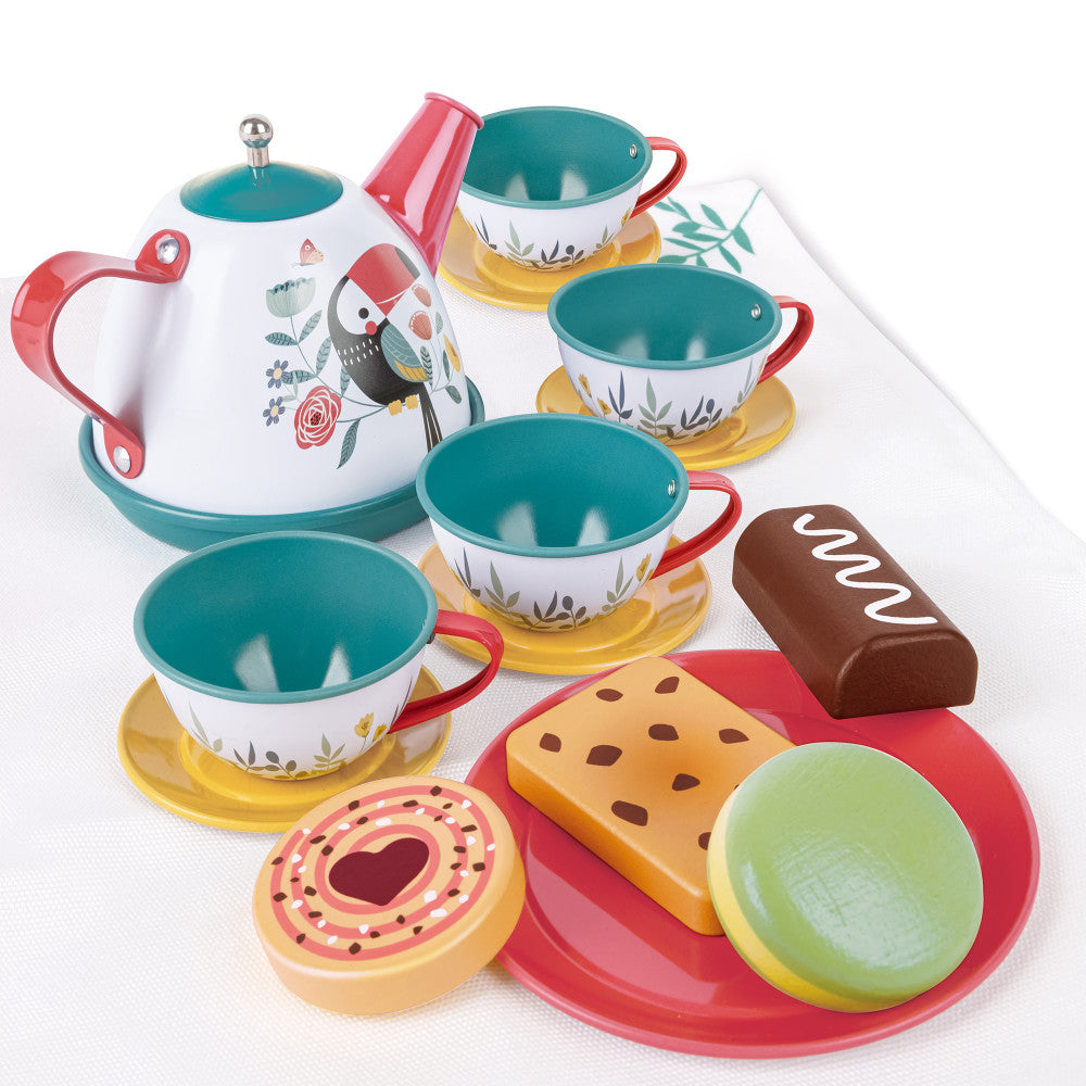 Hape Tea Time Playset - 15pc Teal & Pink with Carry Case - Image 3
