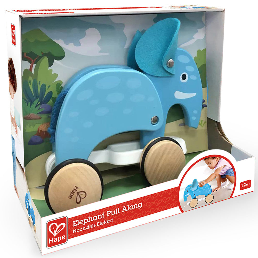 Hape Pull-Along Elephant - Blue Wooden Animal Toy - Image 2