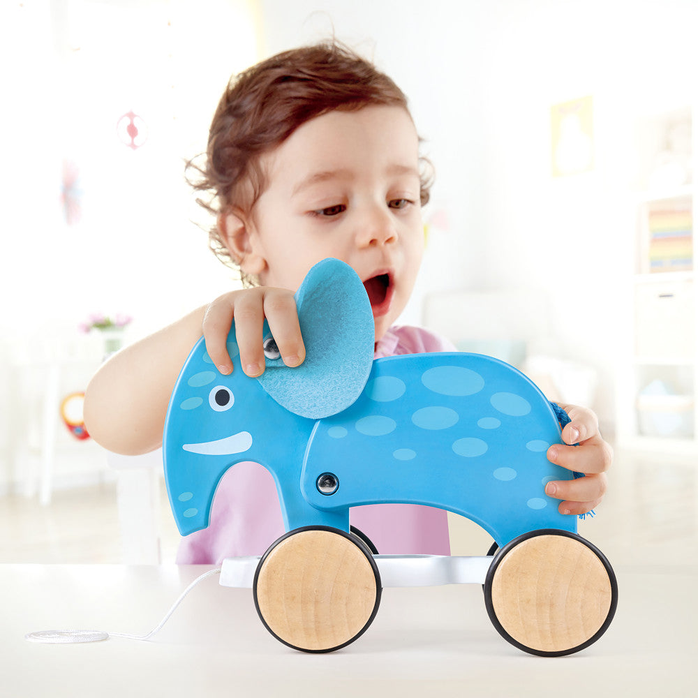 Hape Pull-Along Elephant - Blue Wooden Animal Toy - Image 6