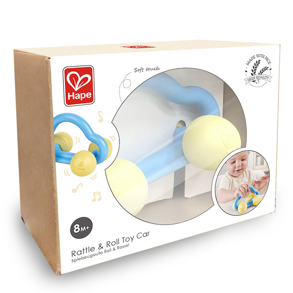 Hape Eco-Friendly Rattle & Roll Toy Car ?C Blue & Yellow - Image 2