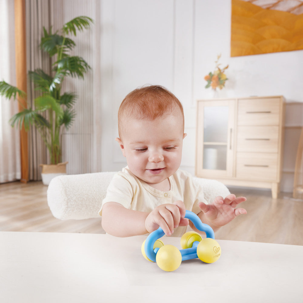 Hape Eco-Friendly Rattle & Roll Toy Car ?C Blue & Yellow - Image 4