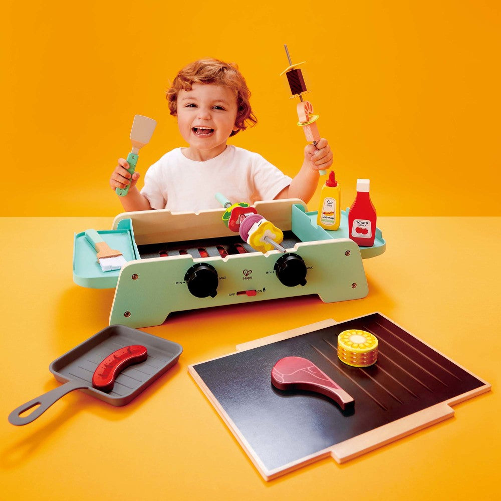 Hape Teal Wooden Sizzling Griddle & Grill BBQ Playset - Image 5