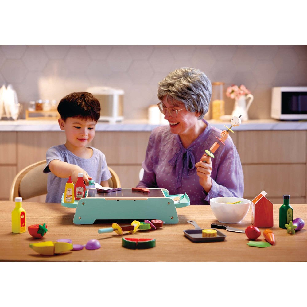 Hape Teal Wooden Sizzling Griddle & Grill BBQ Playset - Image 6