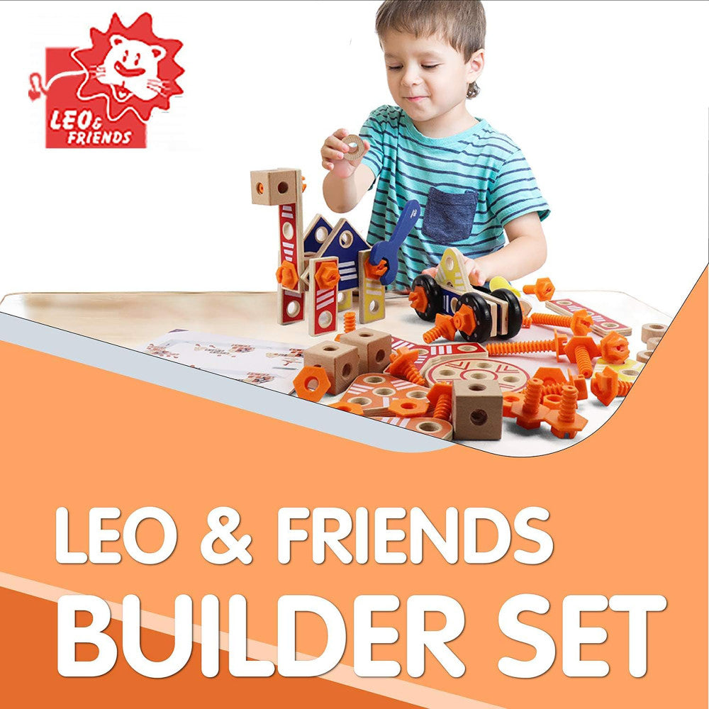 LEO & FRIENDS 72-Piece Wooden Builder Construction Set - Sustainable Play - Image 2