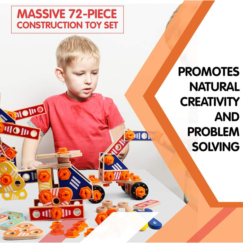 LEO & FRIENDS 72-Piece Wooden Builder Construction Set - Sustainable Play - Image 3
