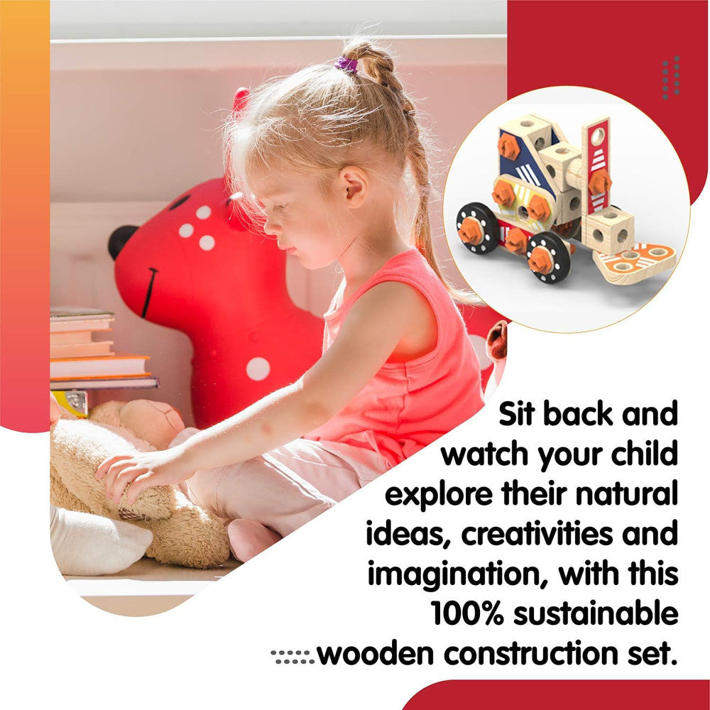 LEO & FRIENDS 72-Piece Wooden Builder Construction Set - Sustainable Play - Image 7