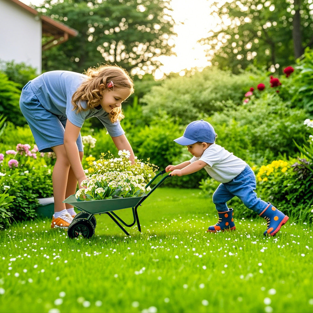 Trimate Metal Wheelbarrow - Hunter Green, Outdoor-Indoor Kids Play Toy - Image 7