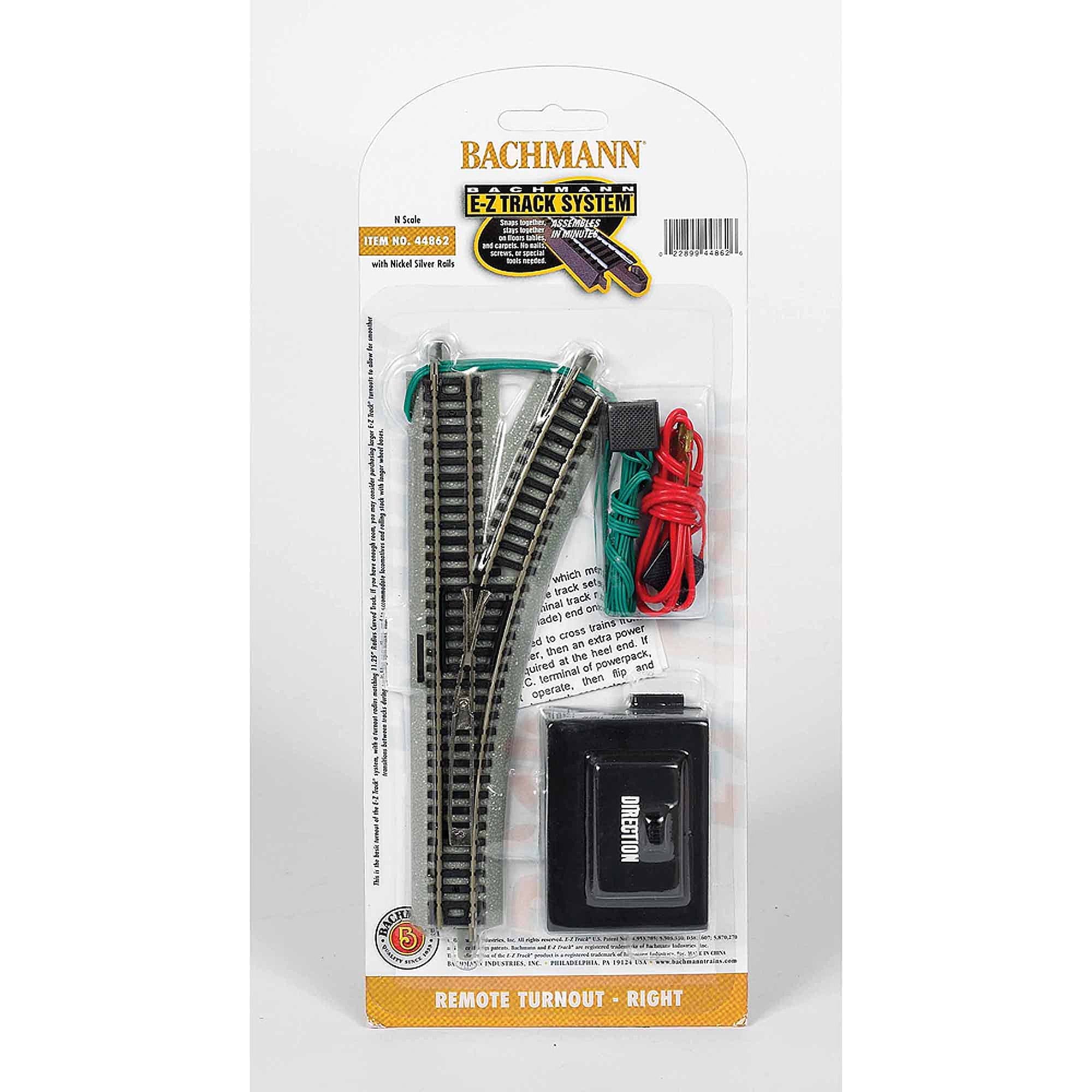 Bachmann Trains - N Scale Snap-Fit E-Z TRACK Remote Turnout - Right - Nickel Silver Rail With Grey Roadbed