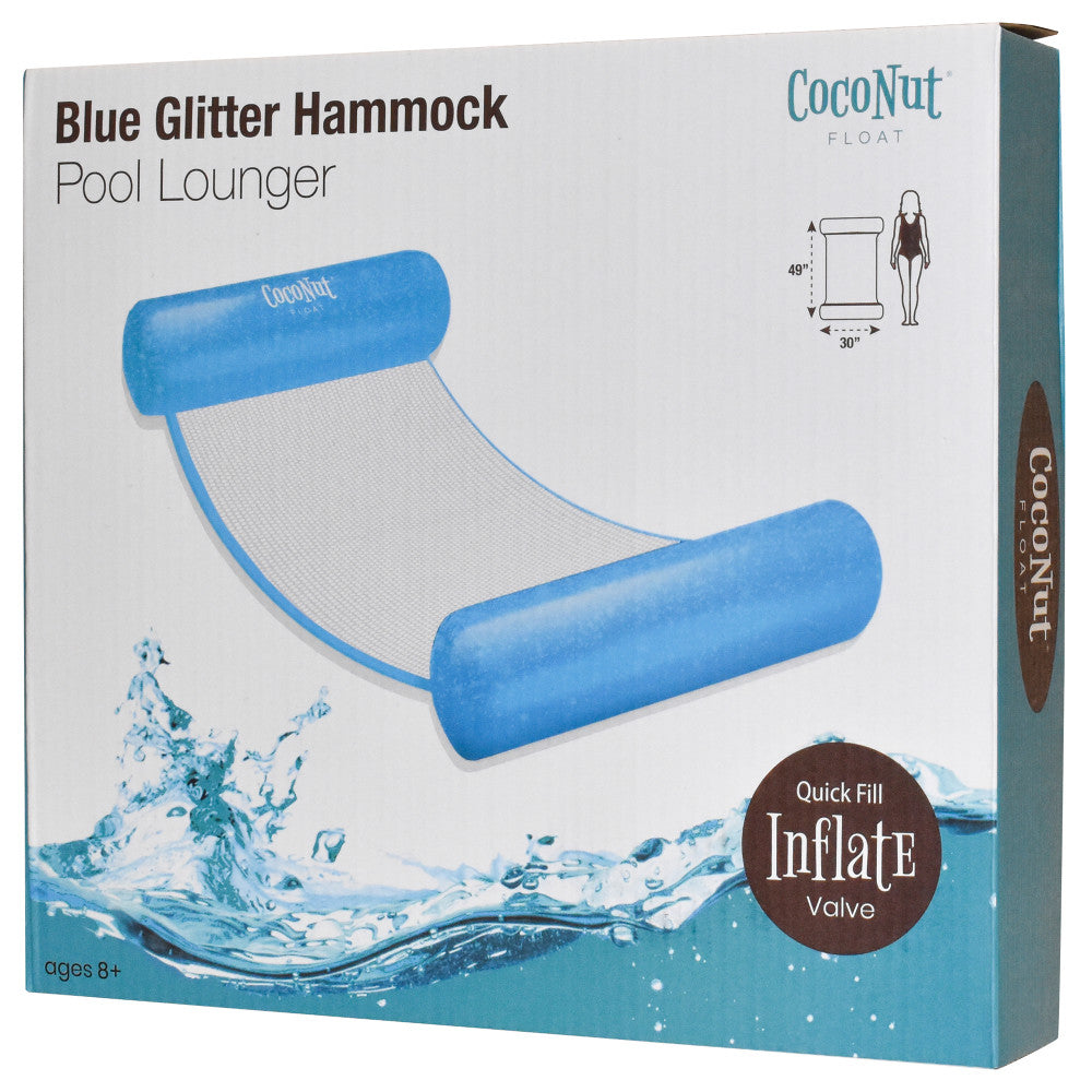 CocoNut Float Blue Glitter Hammock Pool Lounger - 49" x 30" Inflatable Relaxation Chair - Image 2