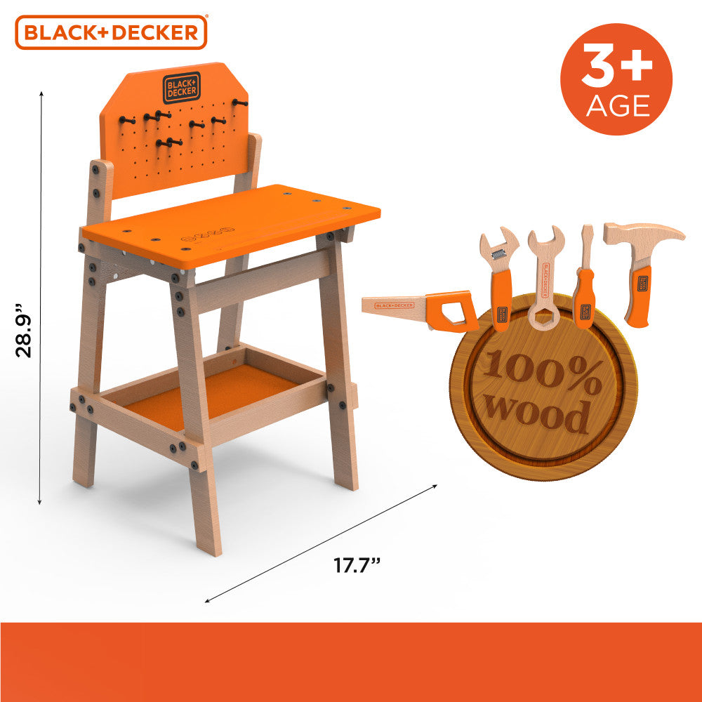 Black & Decker 6-Piece Kids Workbench & Wooden Tool Set - Pretend Play - Image 2