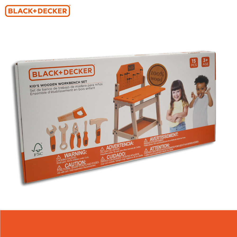 Black & Decker 6-Piece Kids Workbench & Wooden Tool Set - Pretend Play - Image 3