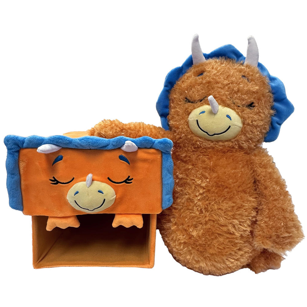 Happy Nappers Dino Triceratops 15 inch Plush Toy - Brown/Blue - Image 4