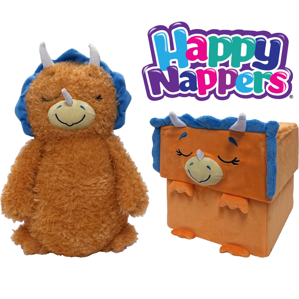 Happy Nappers Dino Triceratops 15 inch Plush Toy - Brown/Blue - Image 5