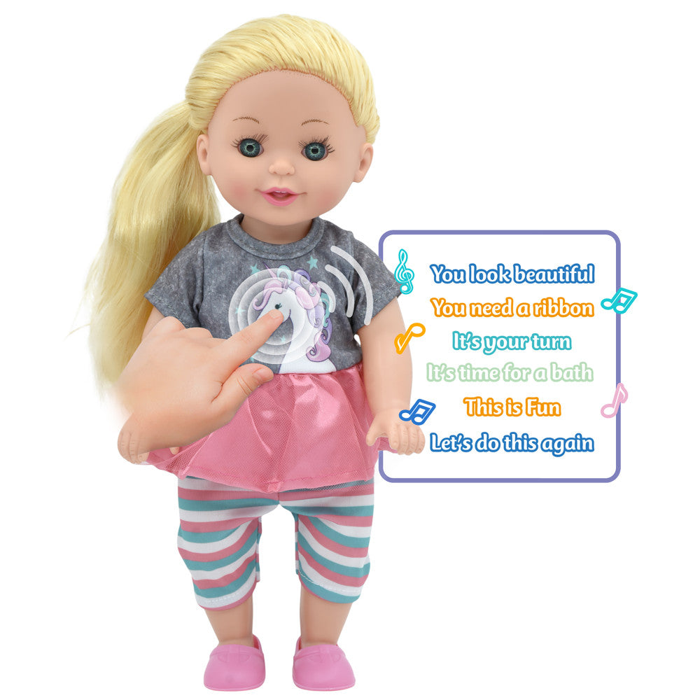 Lil Tots 14" Unicorn-Themed Talking Pet Grooming Playset with Doll - Pink/Grey/Green - Image 3