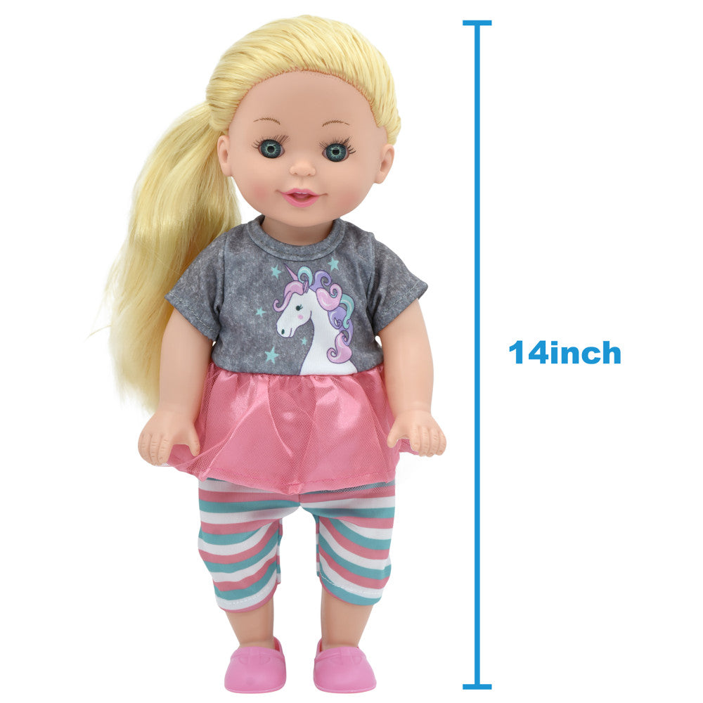 Lil Tots 14" Unicorn-Themed Talking Pet Grooming Playset with Doll - Pink/Grey/Green - Image 5