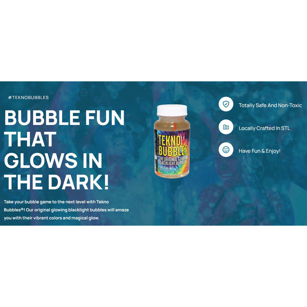 Atomic Bubbles Tekno Bubbles - UV Reactive Glowing Bubbles, 2 Pack (Gold & Blue) - Image 3