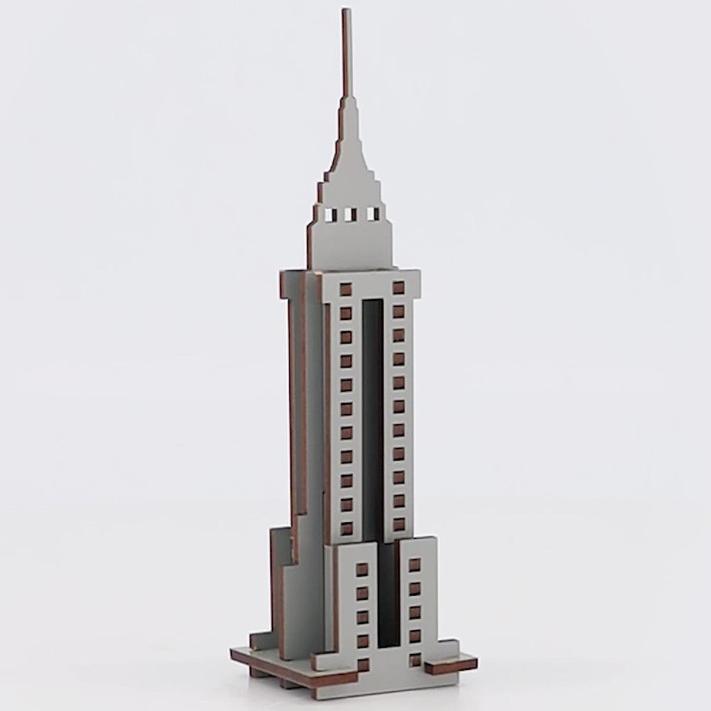 Little & Wood Empire State Building: 3D Wooden Puzzle Kit - Medium, Grey - Image 5