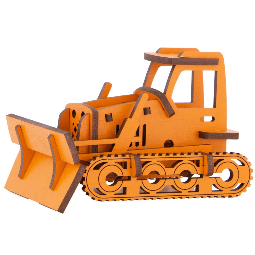 Little & Wood: Bulldozer Medium - 3D Wooden Model Kit, Orange