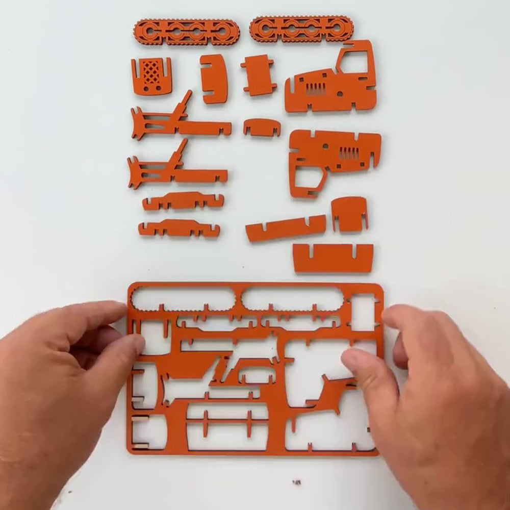 Little & Wood: Bulldozer Medium - 3D Wooden Model Kit, Orange - Image 4