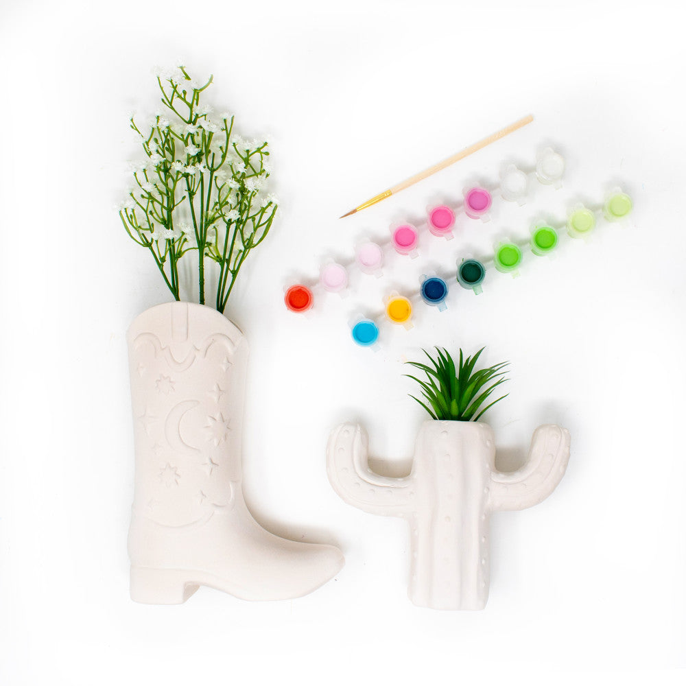 Art 101 Western Flair Ceramic Vase Painting Kit - Cowboy & Cactus Designs - Image 2