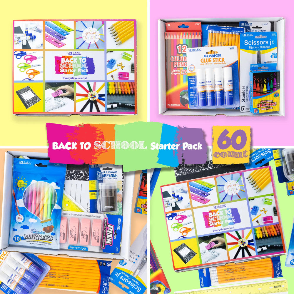 BAZIC Products Ultimate Back To School Starter Pack, 60-Piece Set with Art & Writing Supplies - Image 2