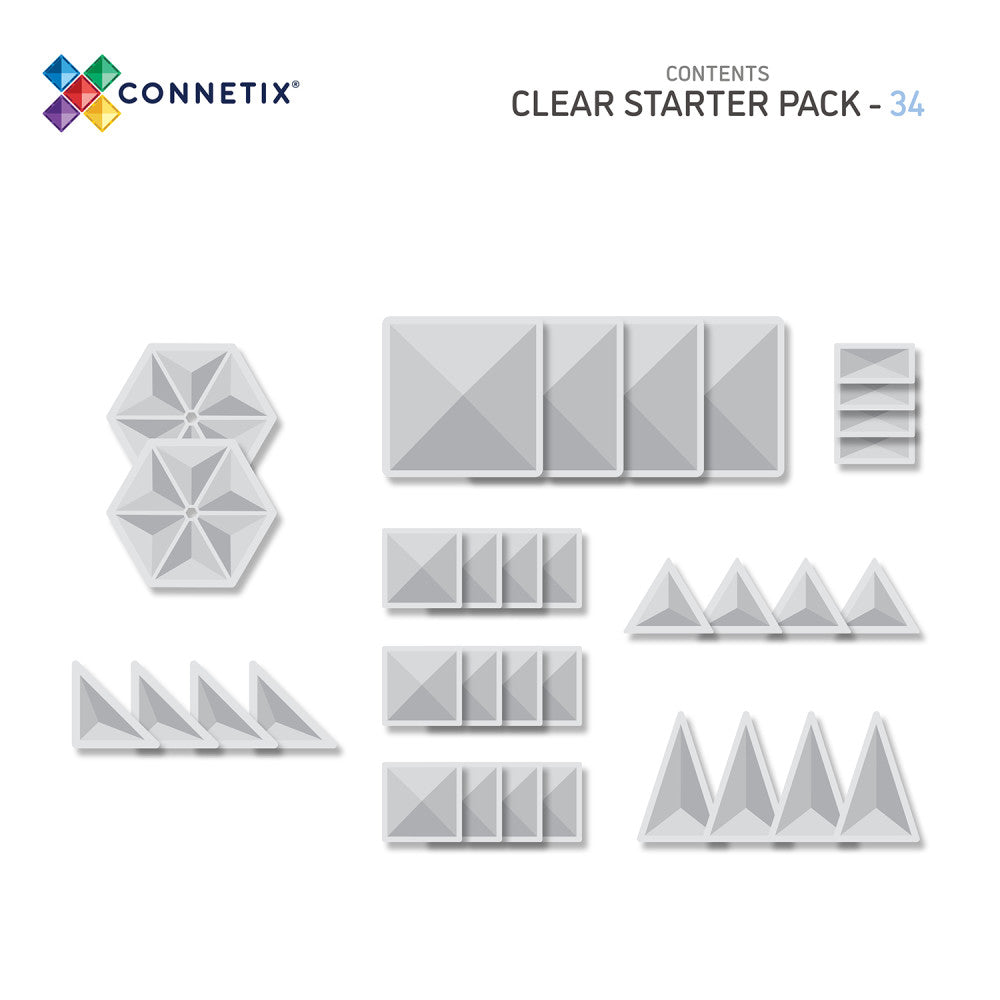 Connetix Magnetic Tiles Clear Starter Pack - 34 Piece Translucent Shapes - Image 2