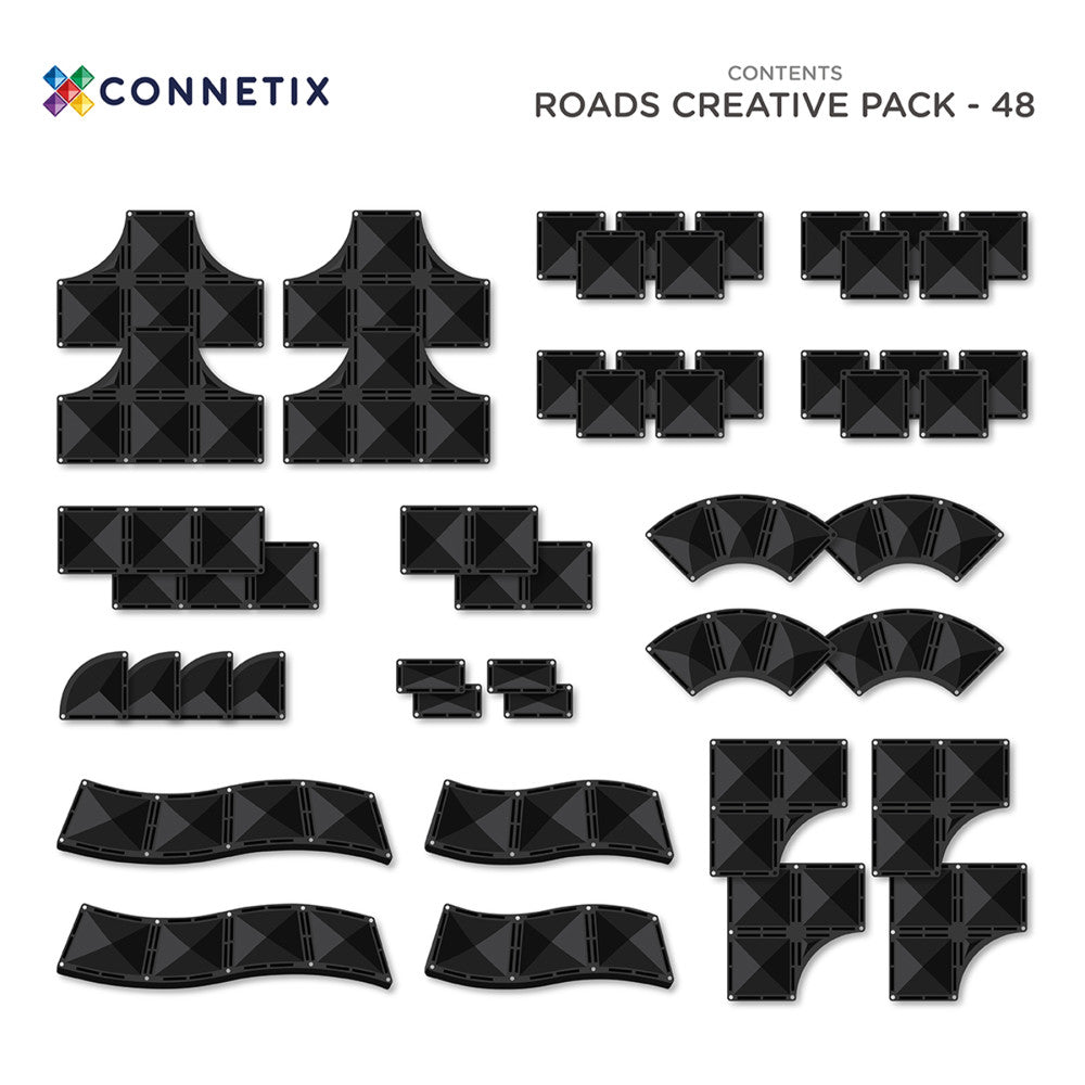 Connetix Magnetic Tiles Creative Roads Pack - 48 Piece Sleek Black Set - Image 2