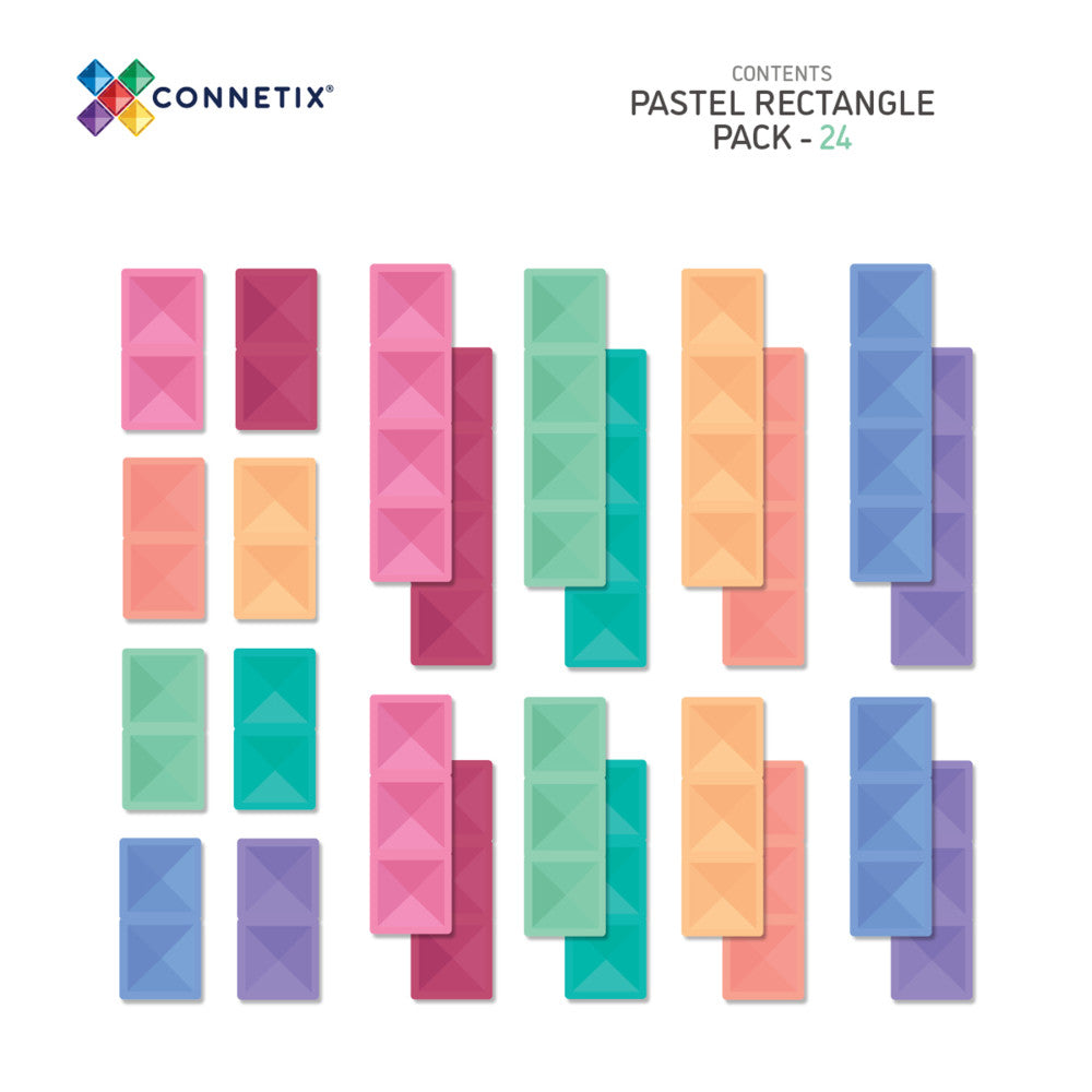 Connetix Magnetic Tiles Pastel Rectangle Set - 24 Piece Colorful Building Kit - Image 2