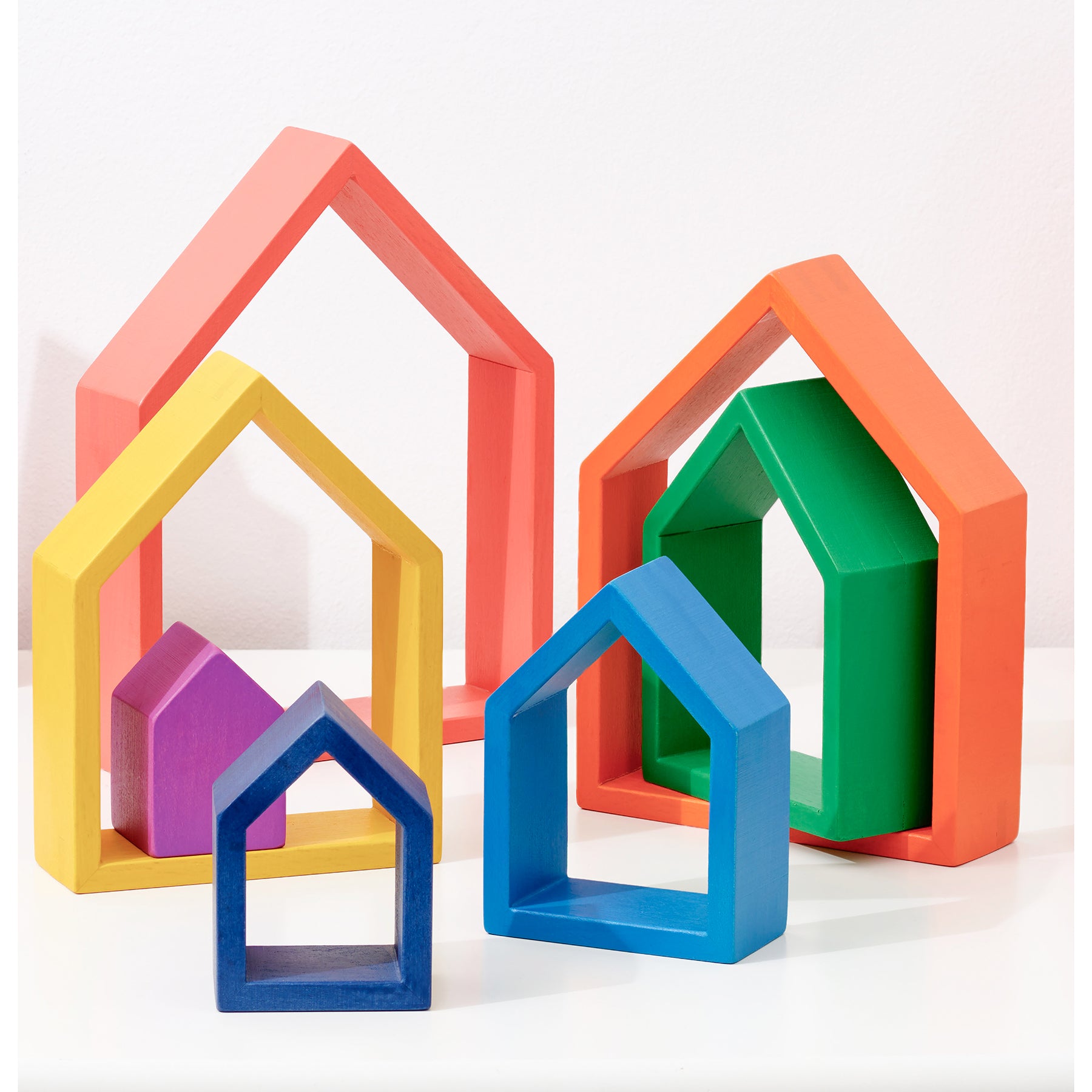 TickiT Rainbow Architect Houses - Colorful Wooden Nesting Play Set of 7 - Image 5
