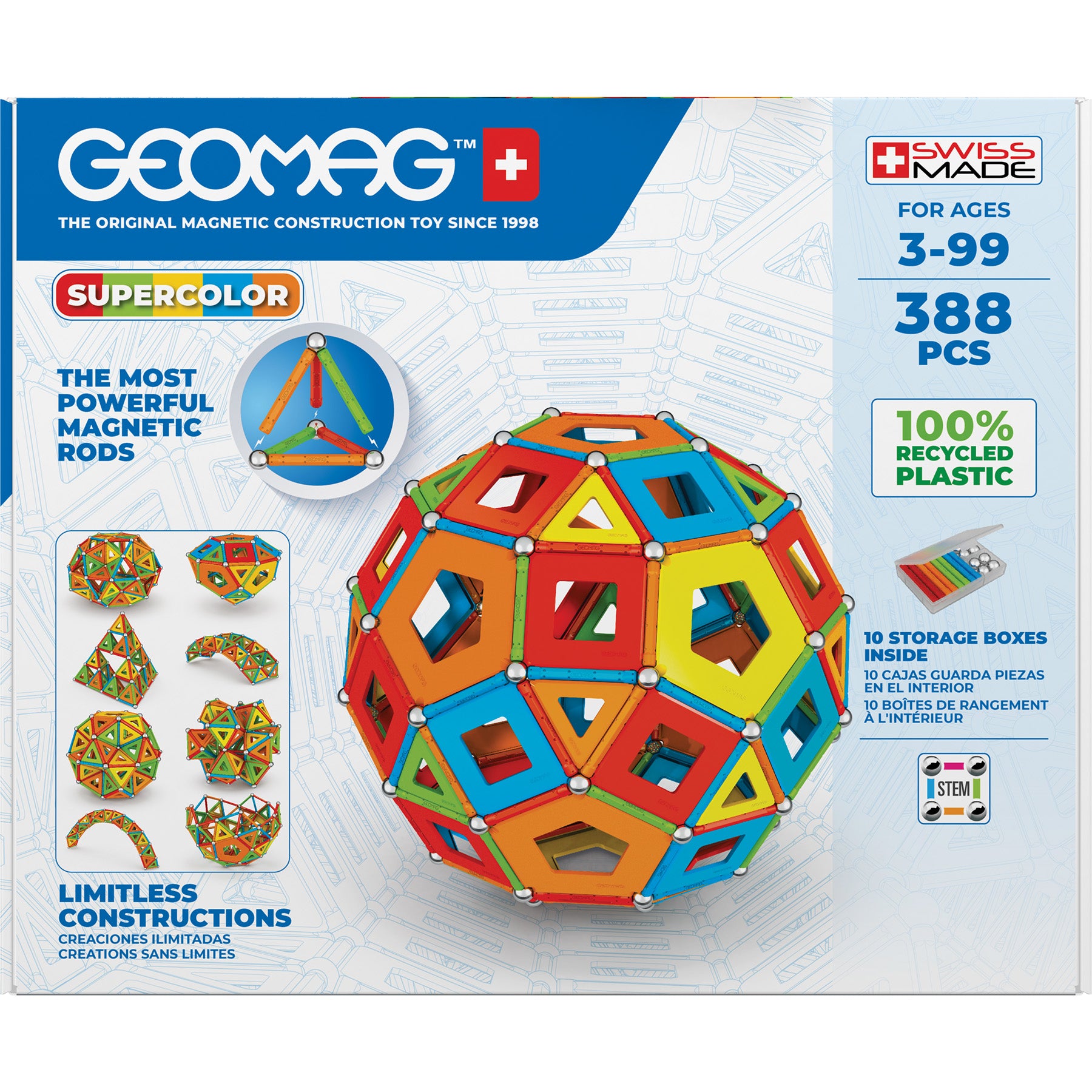 Geomag MASTERBOX Supercolor Recycled Magnetic Building Set - 388 Pieces - Image 2