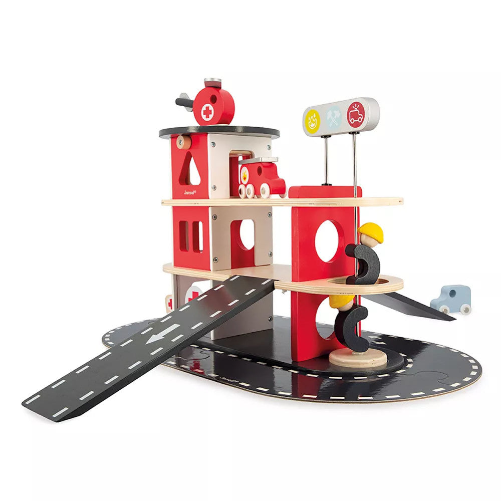 Janod Fire Station Toy Set - Multilevel Playset - Image 2