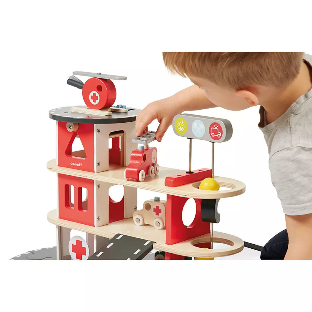 Janod Fire Station Toy Set - Multilevel Playset - Image 3