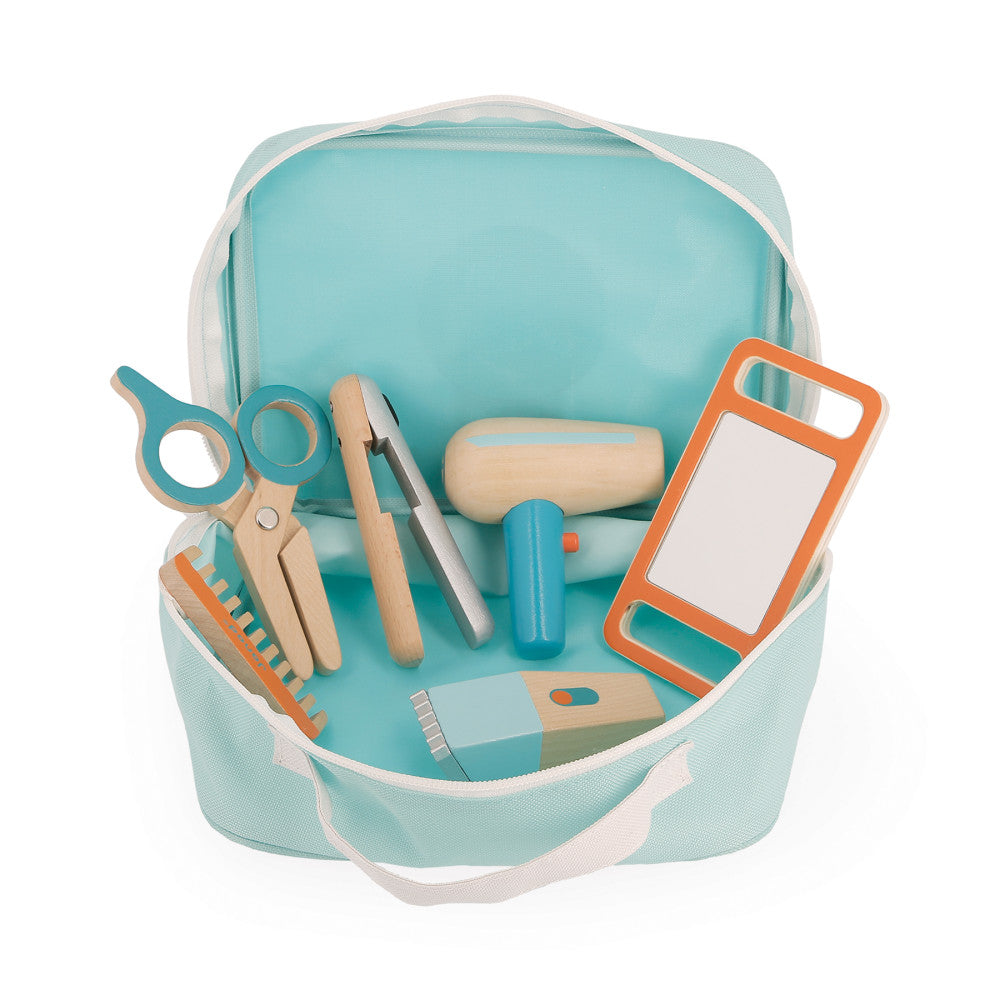 Janod 6-Piece Hairdresser Play Set ?C Vibrant Blue/Orange